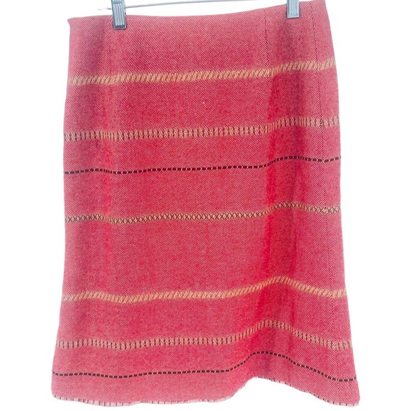 Trussardi Italian A-Line Wool Rust Red Black Skirt Pleated Hem Size 42, US Small - Picture 5 of 10